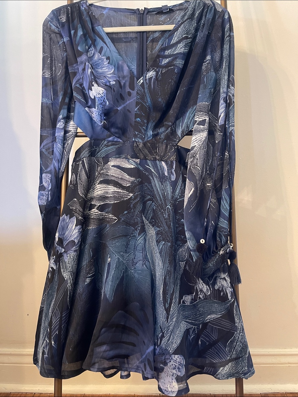 Guess Navy Floral Long-Sleeve Fit & Flare Dress